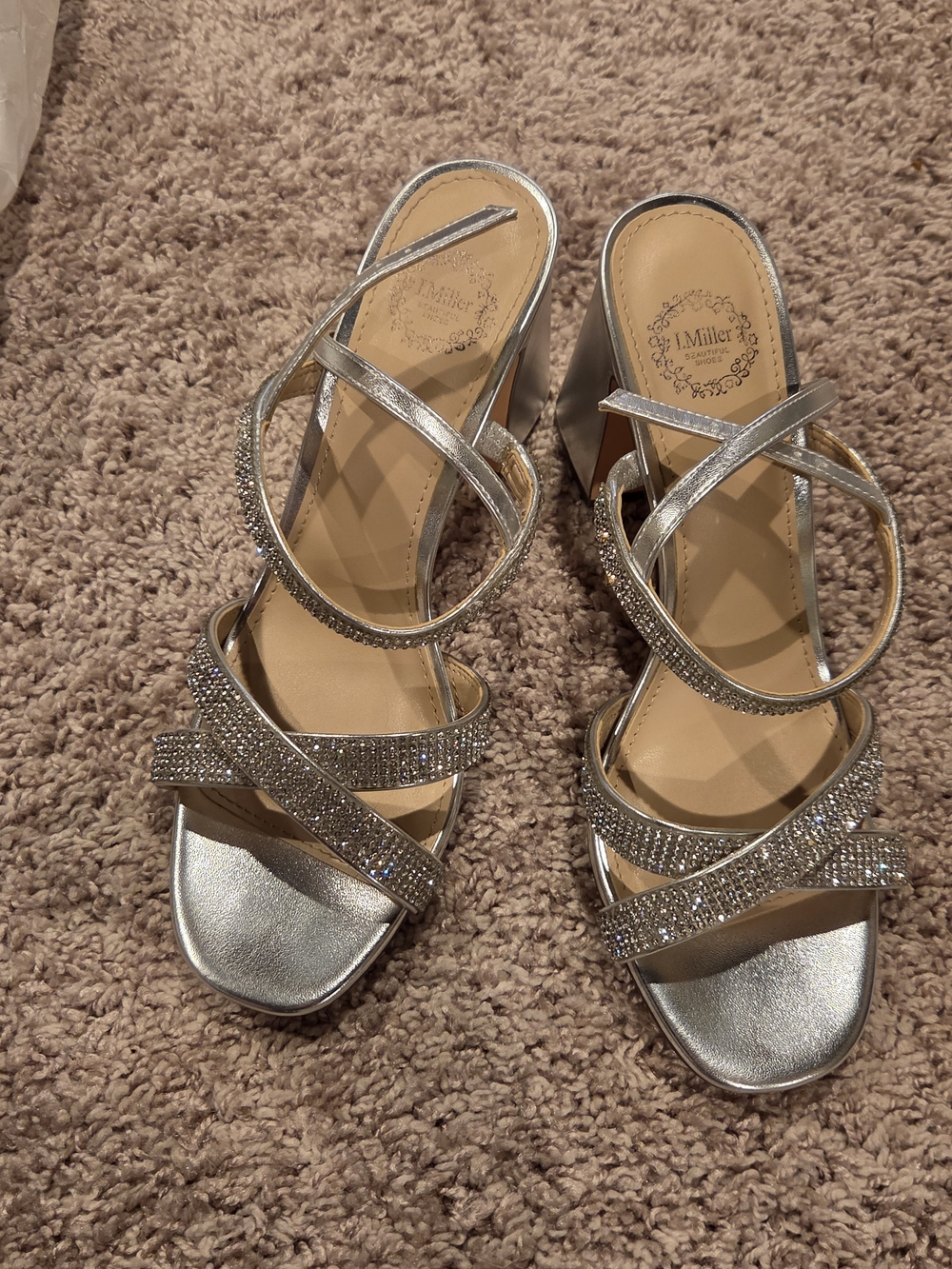 I. Miller Silver Crystal Block Heels